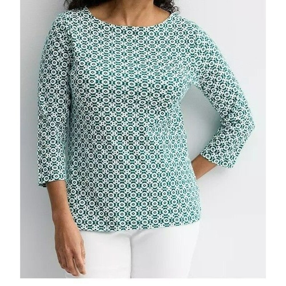 Croft & Barrow Women's Boatneck Top Size M, Green Mod Weave NWT